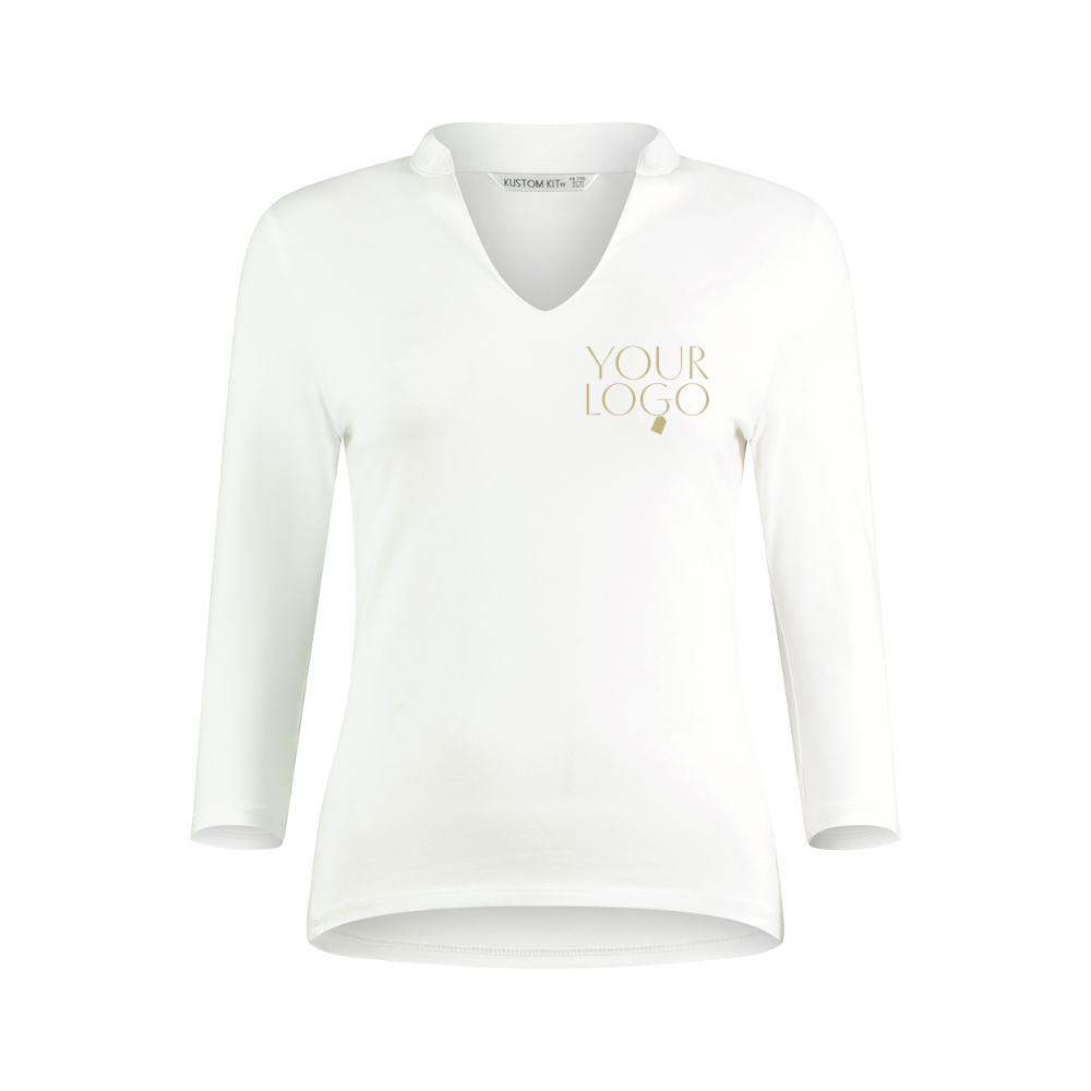 KK Ladies 3/4 Sleeve Mandarin Collar Top