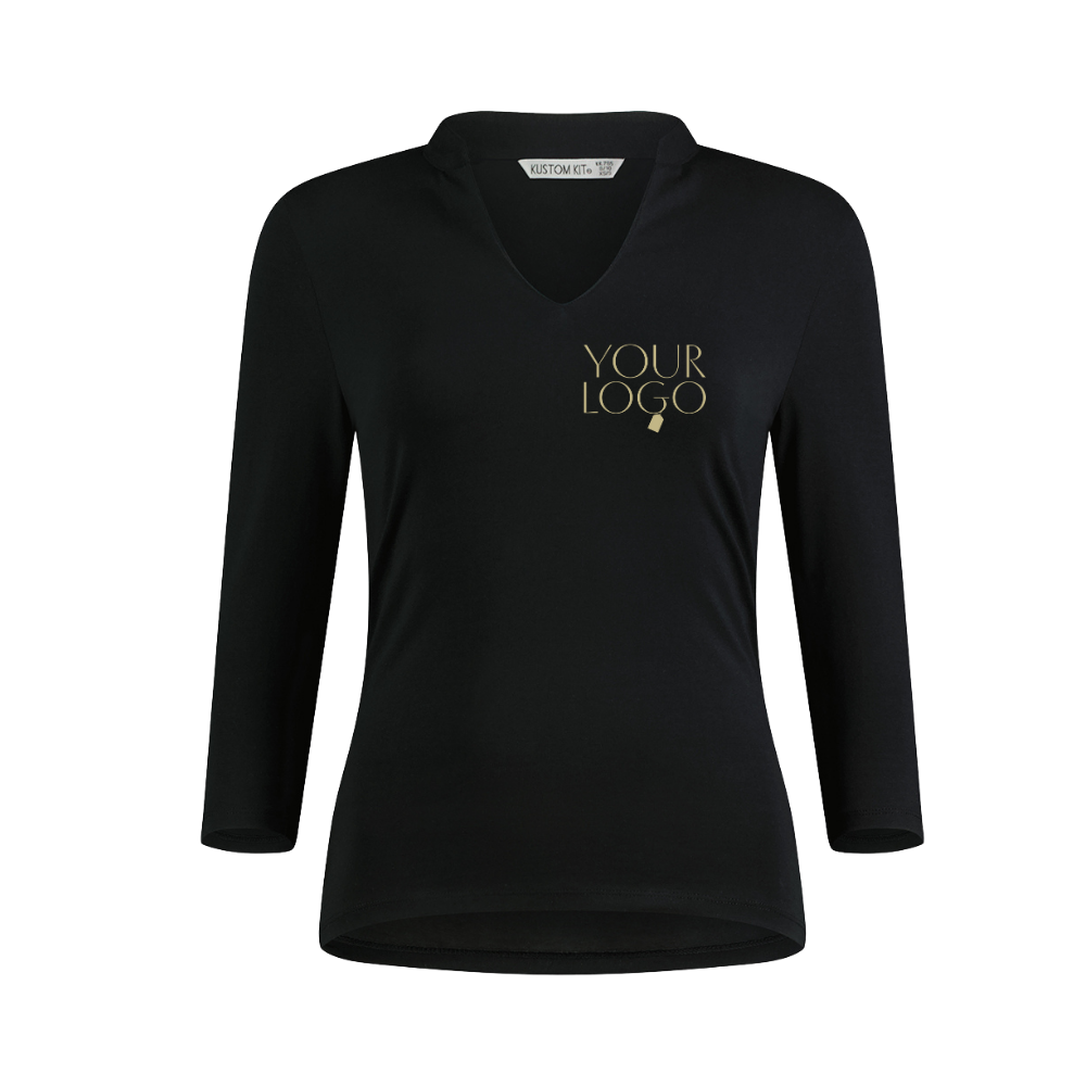 KK Ladies 3/4 Sleeve Mandarin Collar Top