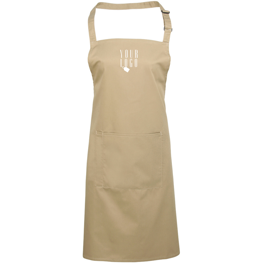 personalised beige khaki apron with company logo and branding 