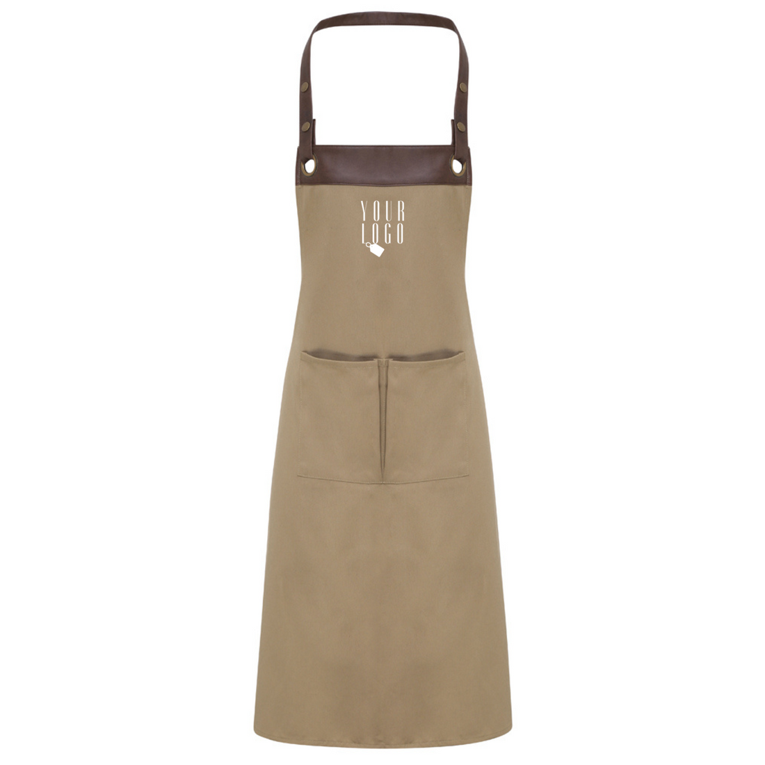 Customised workwear beige apron with personalised logo design and branding