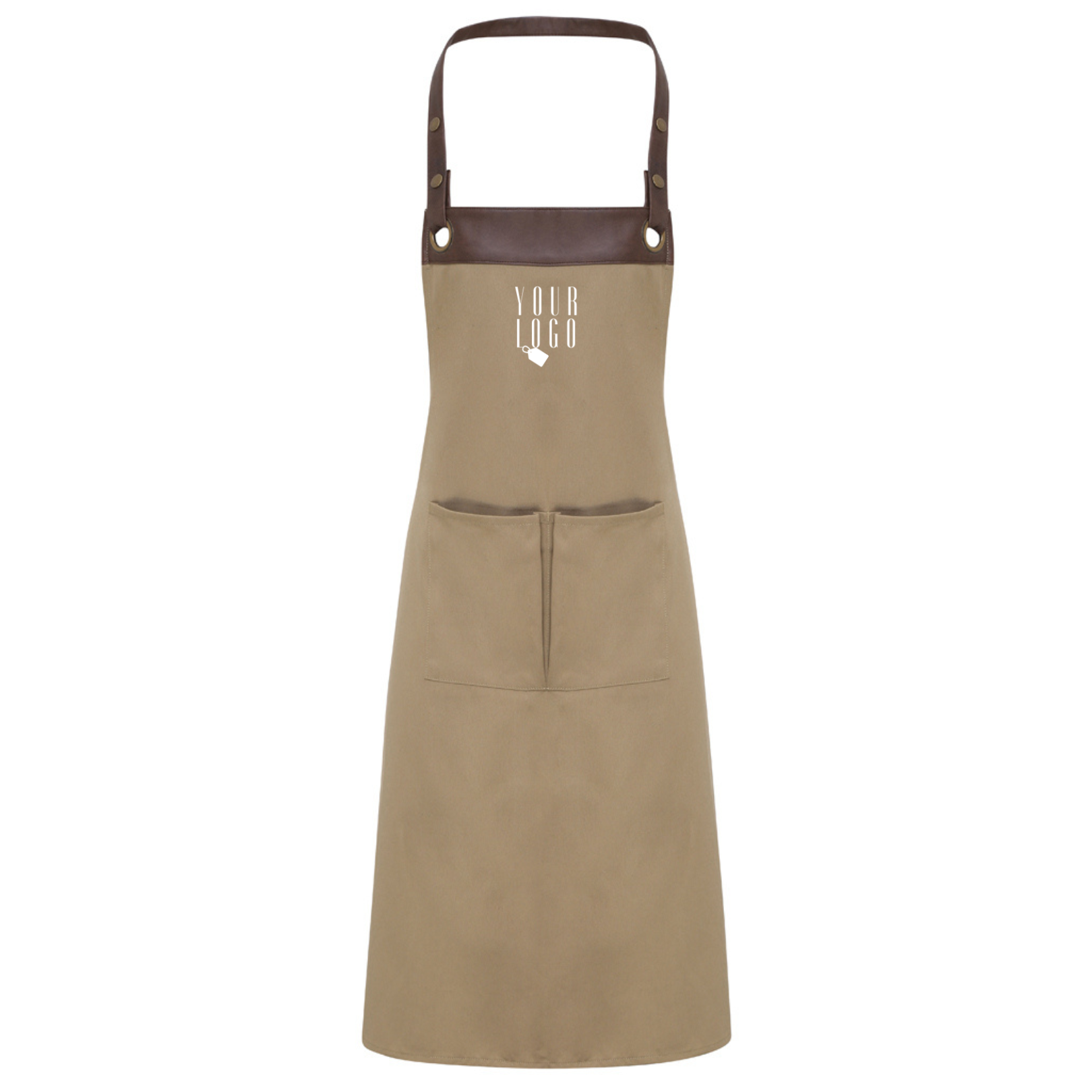 Customised workwear beige apron with personalised logo design and branding