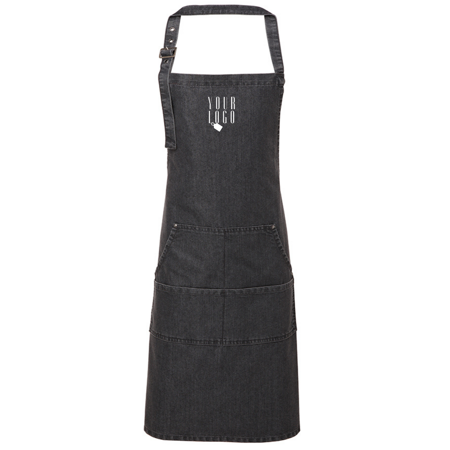 Customised workwear denim apron with personalised logo design and branding