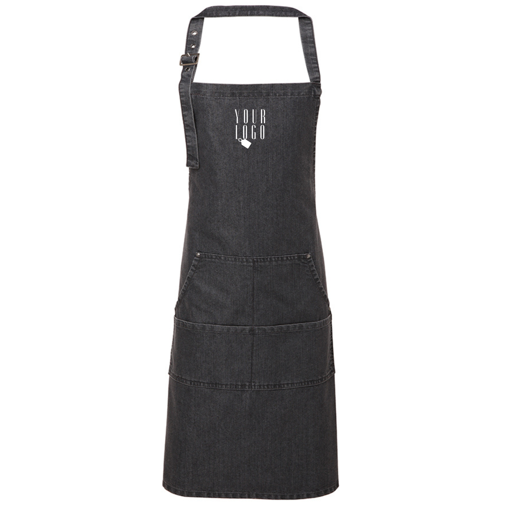 Customised workwear denim apron with personalised logo design and branding