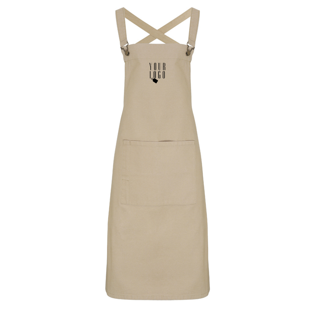 Customised workwear beige apron with personalised logo design and branding